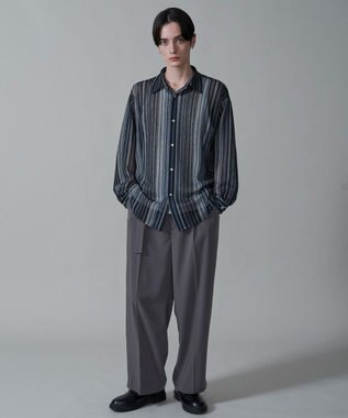 WEGO ストライプメッシュBIGシャツ（LS） ブラック中濃色