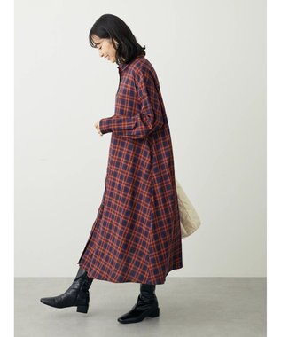 Green Parks ビエラチェックシャツワンピース Orange