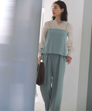 自由区 【洗える】SOMELOSクロップド丈 ブラウス ブラウンストライプ