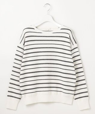 自由区 コットンポリミドルゲージボーダー ニット オフ×ブラック