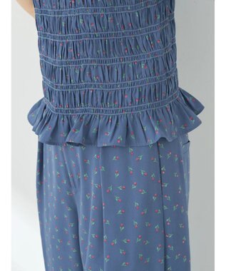 earth music&ecology 花柄パフスリシャーリングブラウス Navy