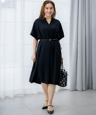 23区 L 【Lサイズ限定/吸水速乾/UVカット/接触冷感/】ストレッチジョーゼット 半袖ワンピース ブラック系