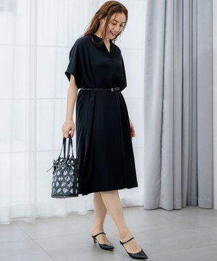 23区 L 【Lサイズ限定/吸水速乾/UVカット/接触冷感/】ストレッチジョーゼット 半袖ワンピース ブラック系