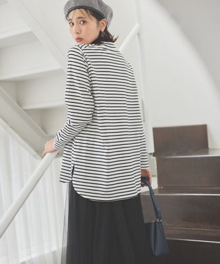 ANY モックネックプルオーバー ボーダー