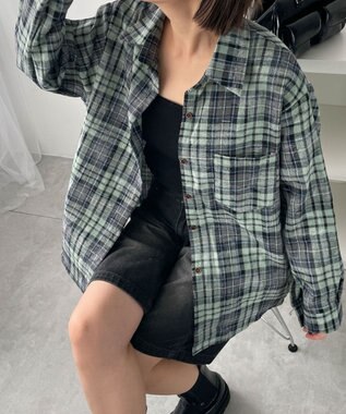 WEGO オーバーサイズチェックネルシャツ グリーン