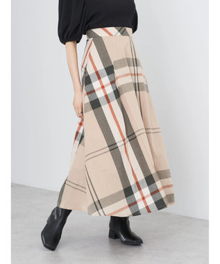 earth music&ecology ＢＩＧチェックフレアスカート Beige