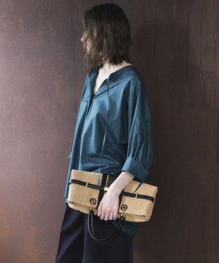 YECCA VECCA 【ORGABITS】5分袖スキッパーシャツ Blue Green