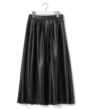 23区 【洗える】フェイクレザーパンチング フレアスカート ブラック系