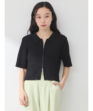 earth music&ecology 衿付きダブルＺＩＰカーディガン Black