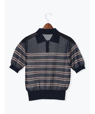 Te chichi 透かしマルチボーダーニットポロ ネイビー