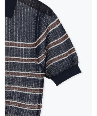 Te chichi 透かしマルチボーダーニットポロ ネイビー