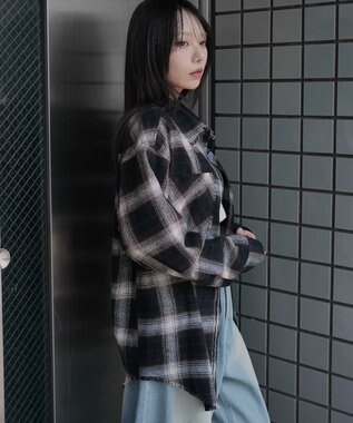 WEGO チェックBIGネルシャツ ブラウン