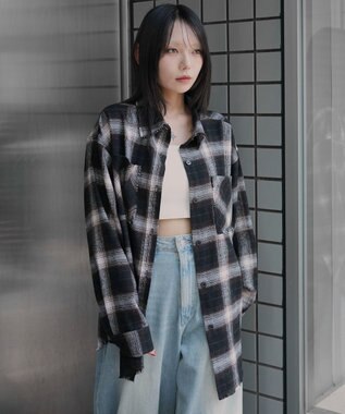 WEGO チェックBIGネルシャツ ブラウン