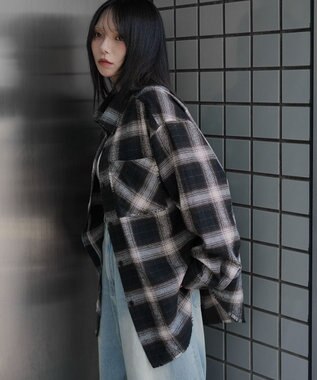 WEGO チェックBIGネルシャツ ブラウン