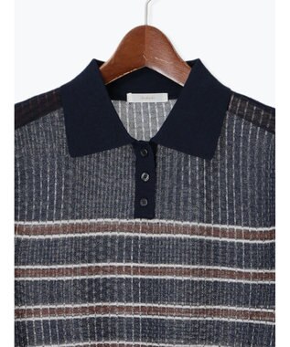 Te chichi 透かしマルチボーダーニットポロ ネイビー