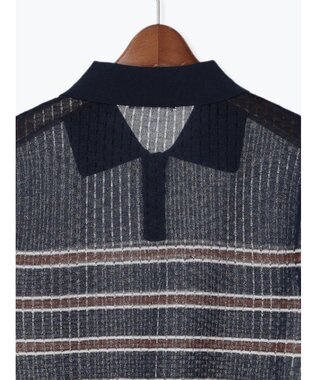 Te chichi 透かしマルチボーダーニットポロ ネイビー