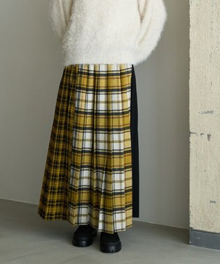 AMERICAN HOLIC シャギーチェックプリーツスカート Mustard