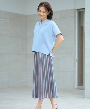 J.PRESS LADIES L 【洗える】ランダムストライプ スカート ネイビーストライプ系