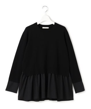 ICB レーヨンシルクストレッチブレンド ドッキングペプラムプルオーバー ブラック