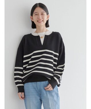 AMERICAN HOLIC バイパチスキッパーニットプルオーバー Border Black