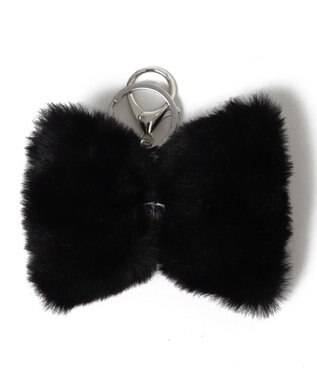 WEGO レオパードPUリボンファーキーホルダー グレー