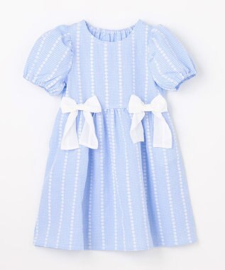 ANY KIDS 【洗濯機可能】サッカー ストライプワンピース サックスブルー
