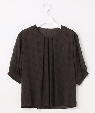 J.PRESS LADIES L 【洗える】ドットフロッキープリント フレア カットソー ブラウンベース系