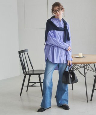 WEGO 着丈が選べる オーバーサイズ バンドカラー シャツ / ストライプ / 無地 ライトパープル