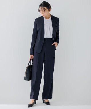 23区 【セットアップ対応/洗える】アイアスマットストレッチ セミワイド パンツ ネイビー系