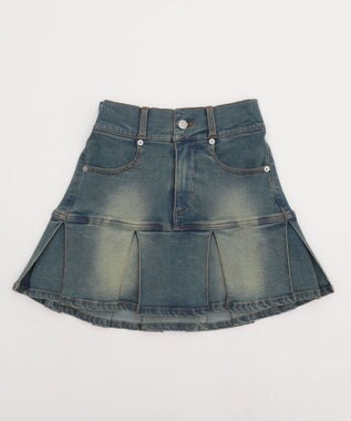 WEGO ベルト付デニムプリーツスカパン デニム中濃加工色