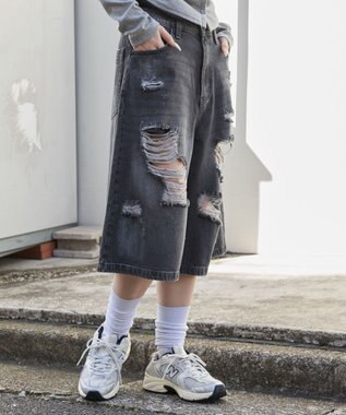 WEGO ダメージデニムハーフパンツ デニムブラックソノタ