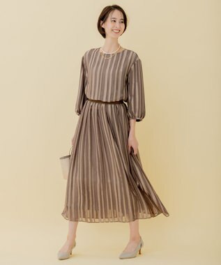 自由区 【XSサイズ～/洗える/セット可】オパールストライプ ランダムタックスカート キャメル系