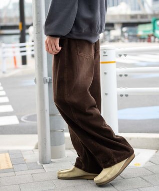 WEGO イージーバレルレッグコーデュロイパンツ ブラウン