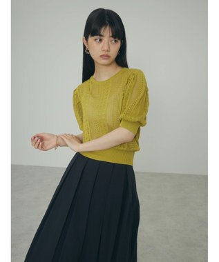 Green Parks ａ．透かし柄ニットプルオーバー Lime Green