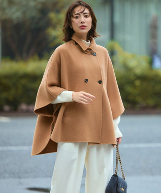 23区 S 【見上愛さん着用/Oggi12月号掲載】ウールライトリバー ポンチョシルエット コート キャメル系