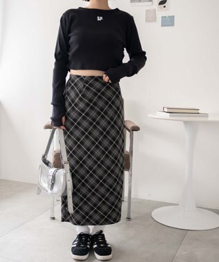 WEGO ワンポイントデザインフィンガーホールリブロンT ブラック