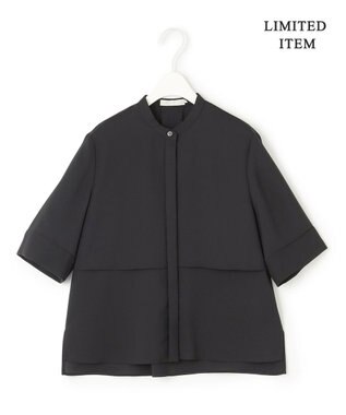 ICB L 【WEB限定・接触冷感・UVケア・吸水速乾・防シワ・洗える】 ドレープツイル クロップドシャツ ブラック系