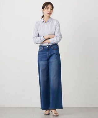 J.PRESS LADIES 【洗える】BASIC STRETCH DENIM ワイド ストレート デニム ユーズド系