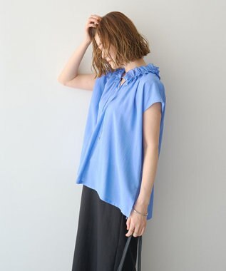 YECCA VECCA ギャザーリボンブラウス Blue