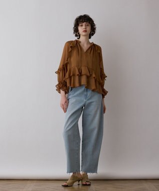 GRACE CONTINENTAL シフォンフレアブラウス ブラウン