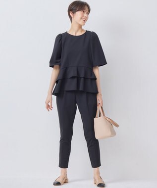 組曲 【接触冷感・吸湿・UVカット】ジョーゼットジャージーフリルブラウス ブラック系