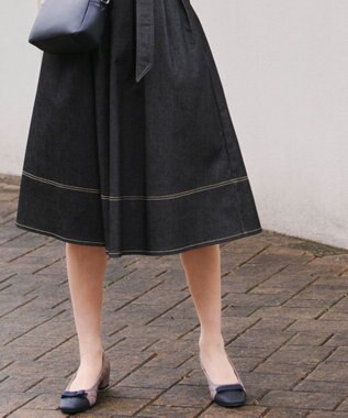 Tiaclasse 【洗える】デニムタックフレアスカート ブラック