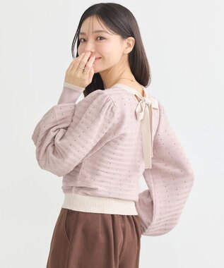earth music&ecology 配色バックリボンプルオーバー Pink Beige
