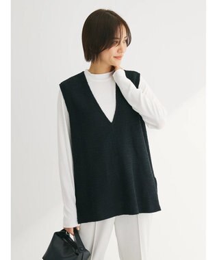 Green Parks ＳＥＴ２点　カットツイードベスト＋プルオーバー Black