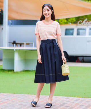 Tiaclasse 【洗える】デニムタックフレアスカート ネイビー