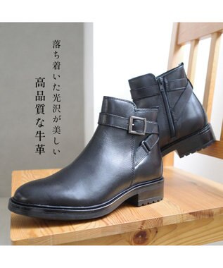 Pointer 本革ベルト付きエンジニアショートブーツ ブラック