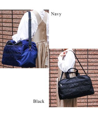 tsumori chisato CARRY スカラップレース ボストンバッグ ショルダーテープ付き 【かわいくて軽い！】 ネイビー