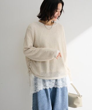 Green Parks サイドシャーリング透かし編みニットプルオーハ Ivory