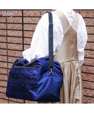 tsumori chisato CARRY スカラップレース ボストンバッグ ショルダーテープ付き 【かわいくて軽い！】 ネイビー