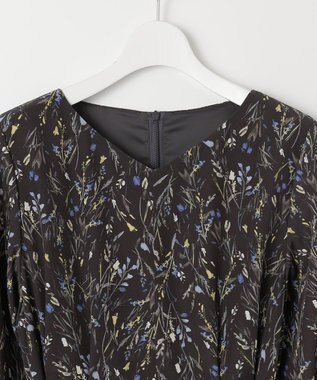 自由区 L 【洗える】ウォーターカラーフラワープリント ワンピース グレー系